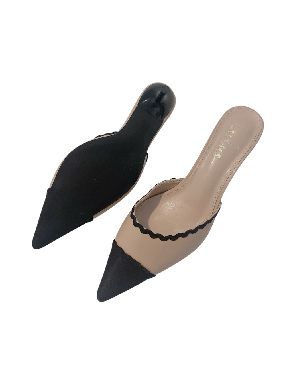 Lulu's Black and Tan Kitten Heel Mules in size 7.5 - Picture 7 of 7
